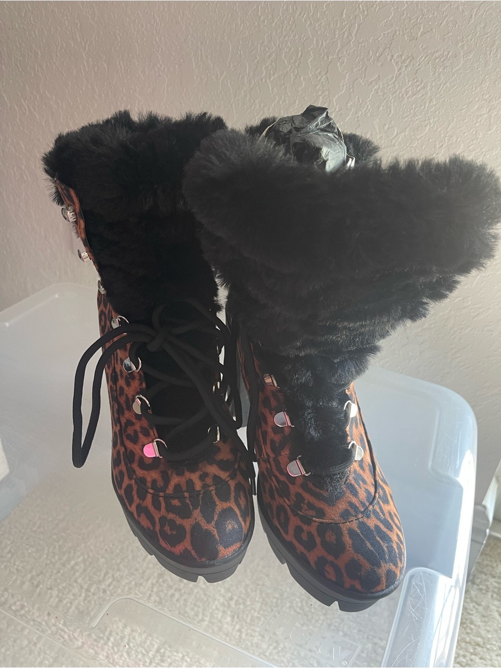Jessica Simpson Mikah Leopard Faux Fur Platform Boots | Size 8